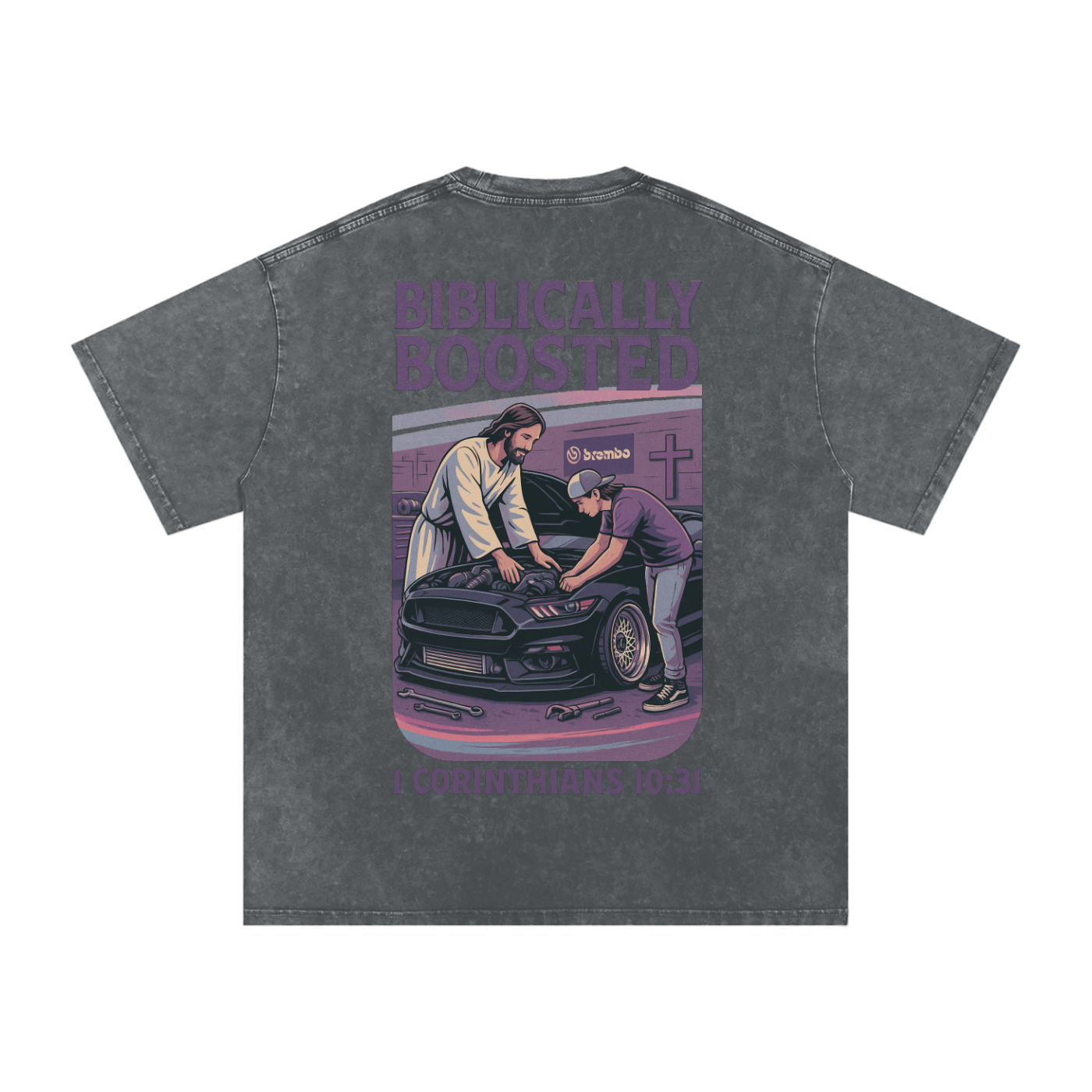 Biblically Boosted Mustang Snow Washed T-Shirt