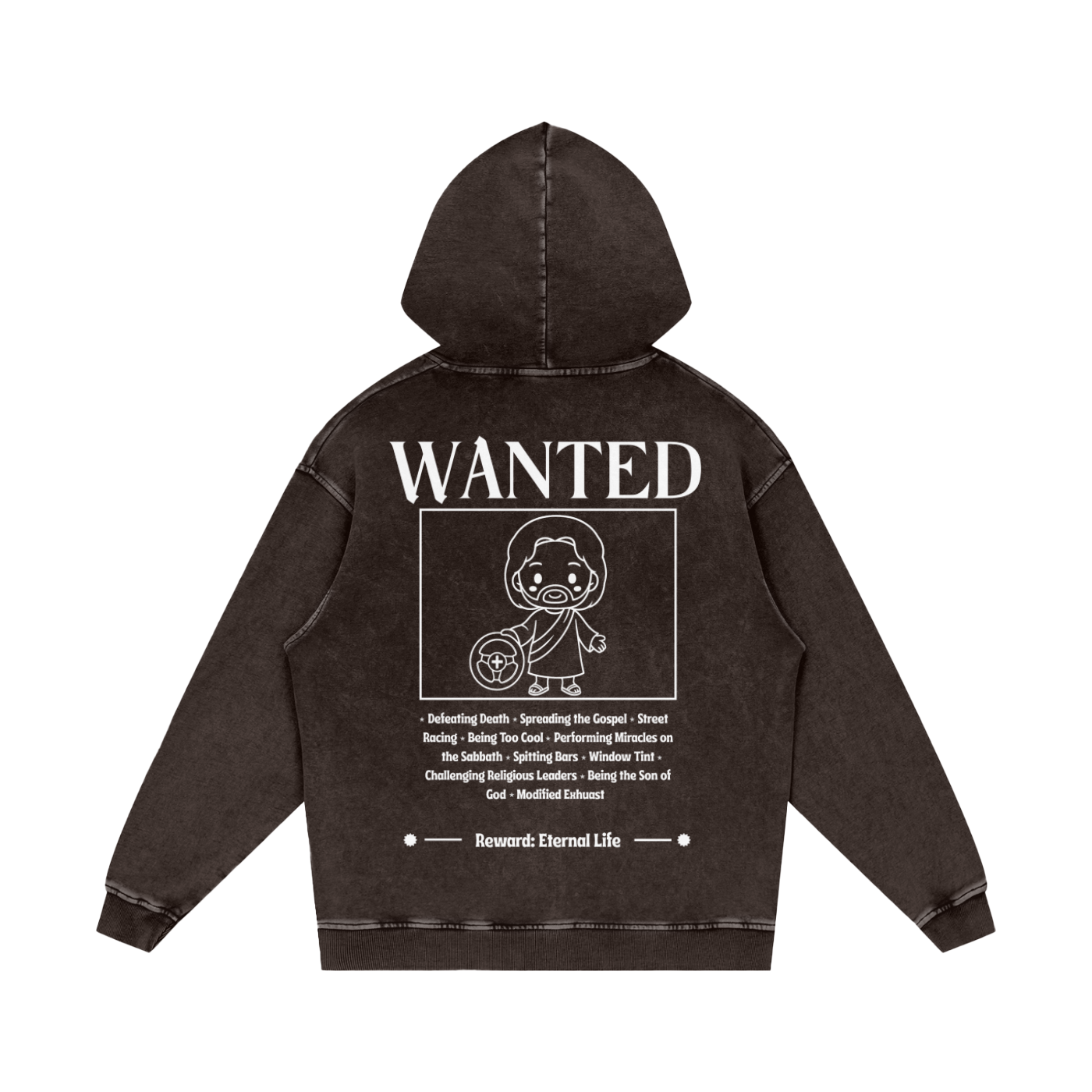 Biblically Boosted Wanted Snow Washed Hoodie