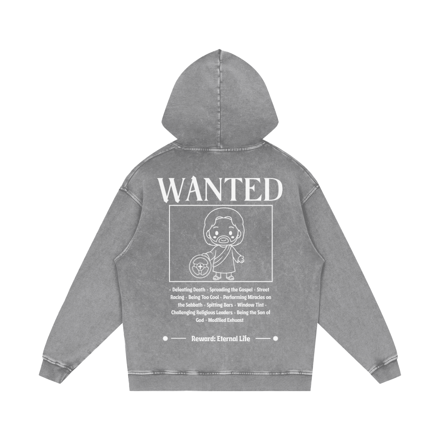 Biblically Boosted Wanted Snow Washed Hoodie