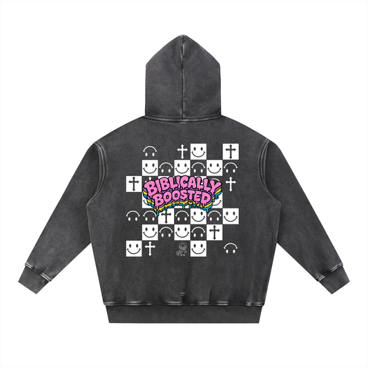Biblically Boosted Snow Washed Checker Hoodie