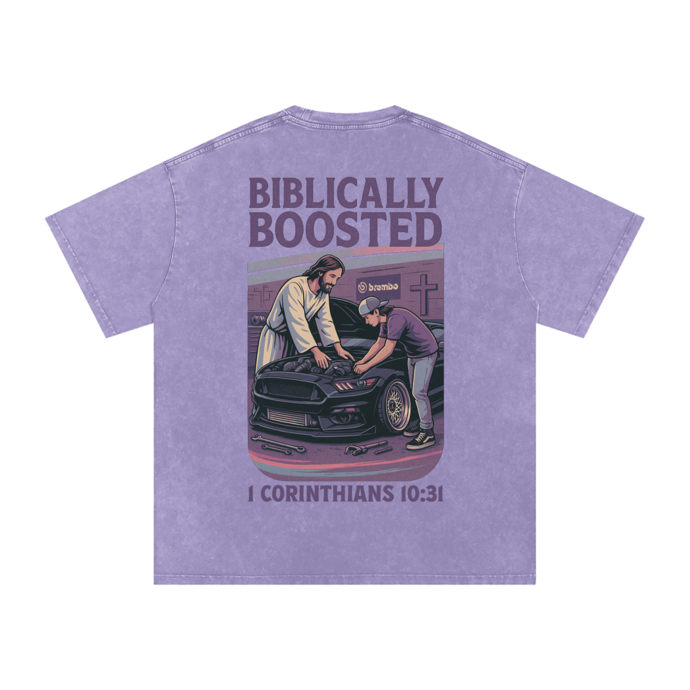 Biblically Boosted Mustang Snow Washed T-Shirt