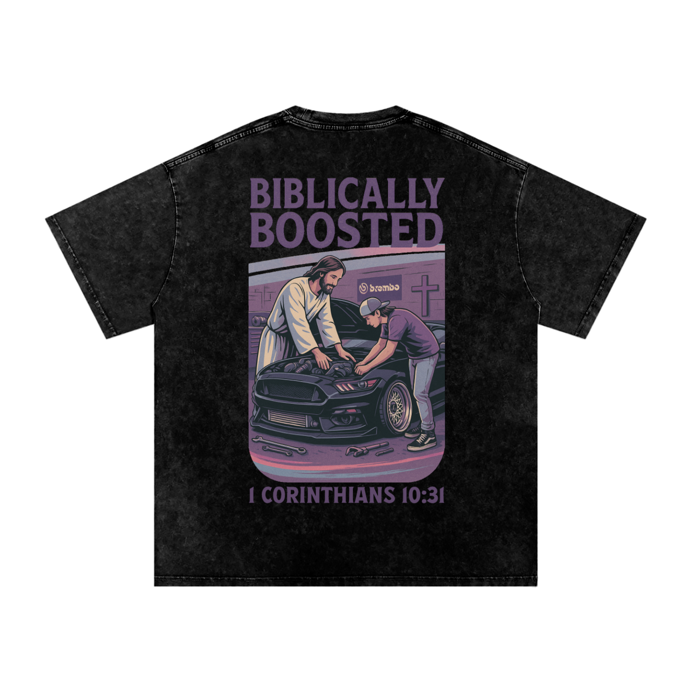 Biblically Boosted Mustang Snow Washed T-Shirt