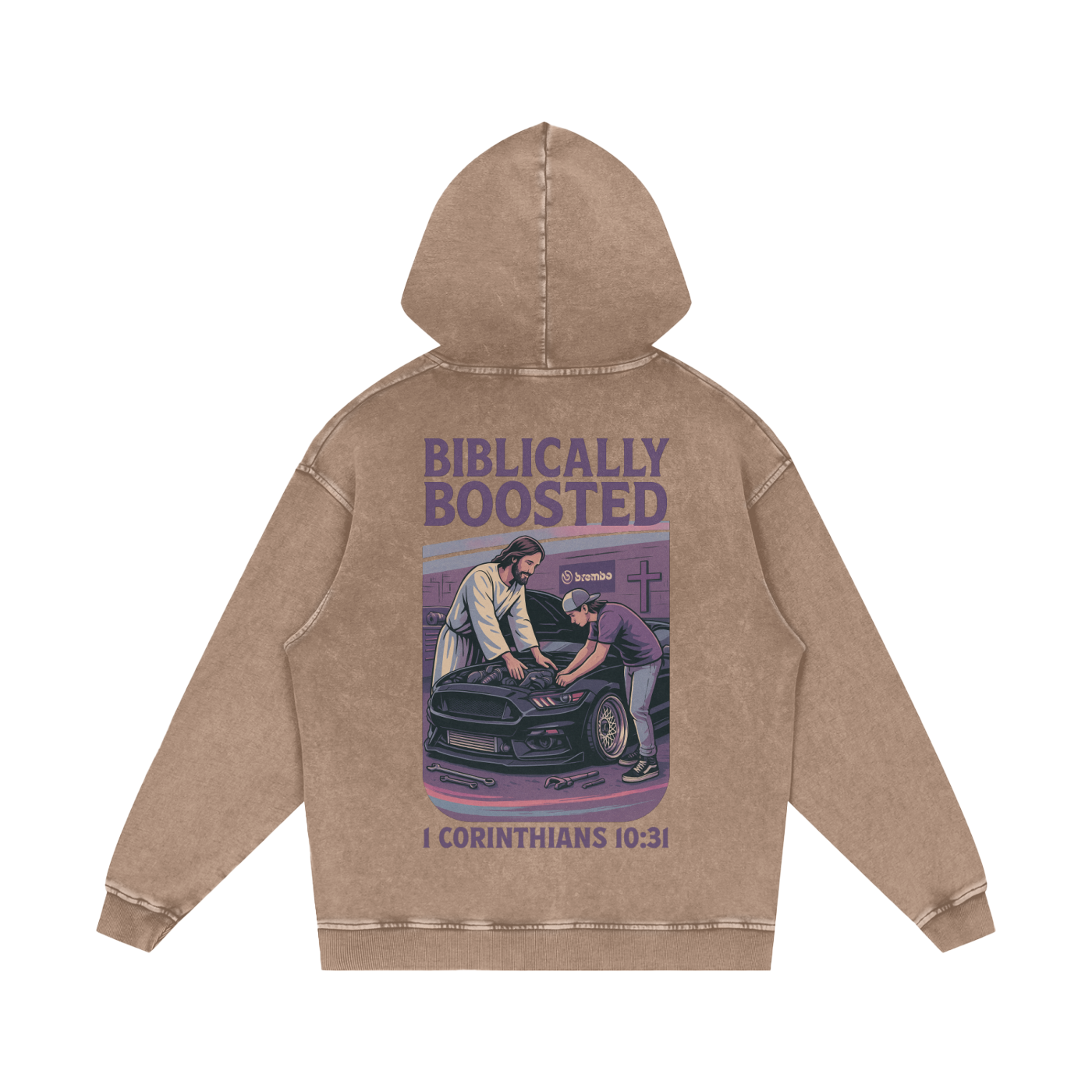 Biblically Boosted Mustang Snow Washed Hoodie