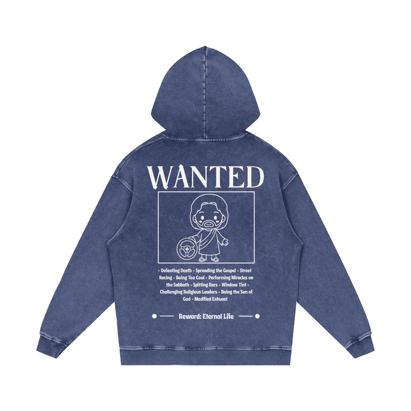 Biblically Boosted Wanted Snow Washed Hoodie