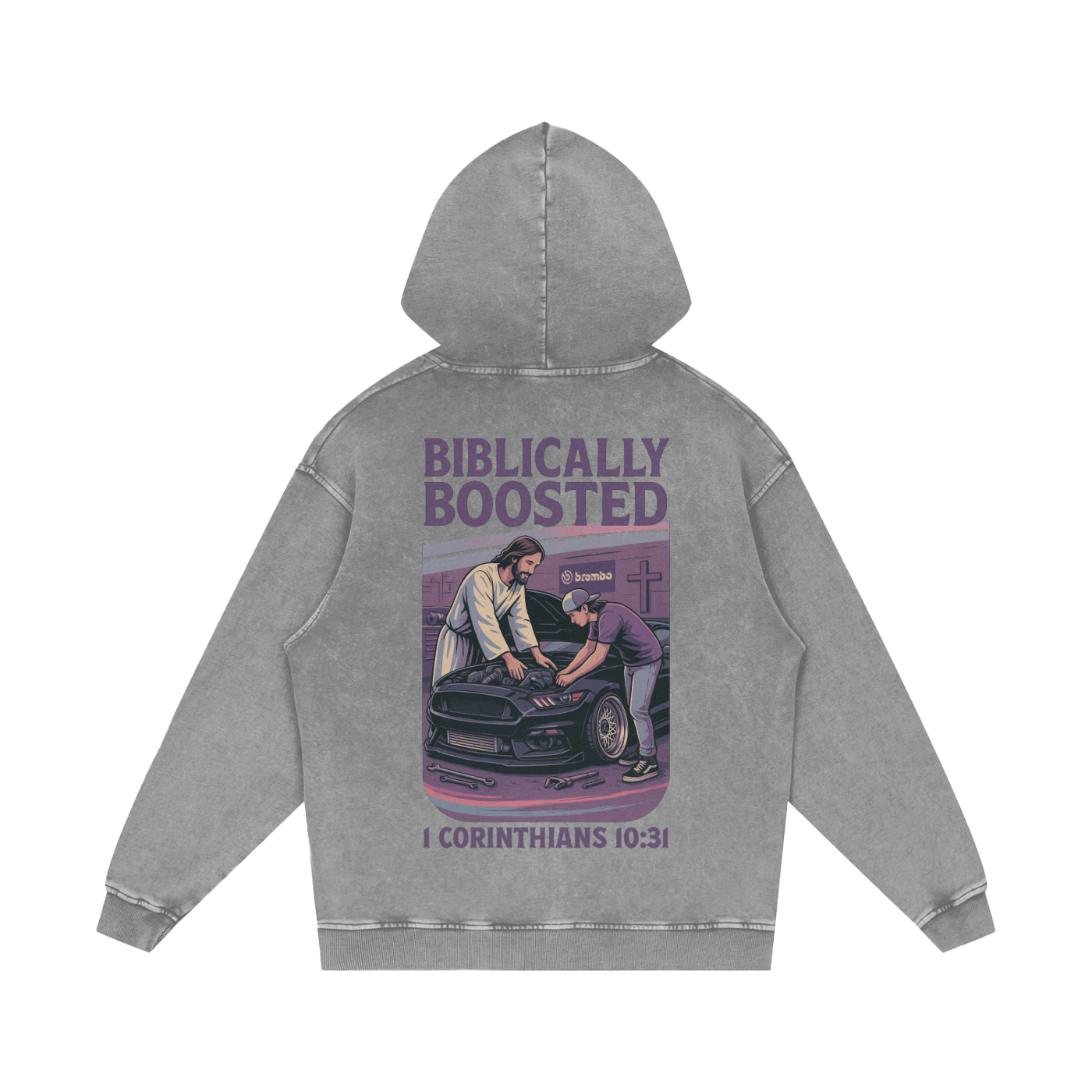 Biblically Boosted Mustang Snow Washed Hoodie
