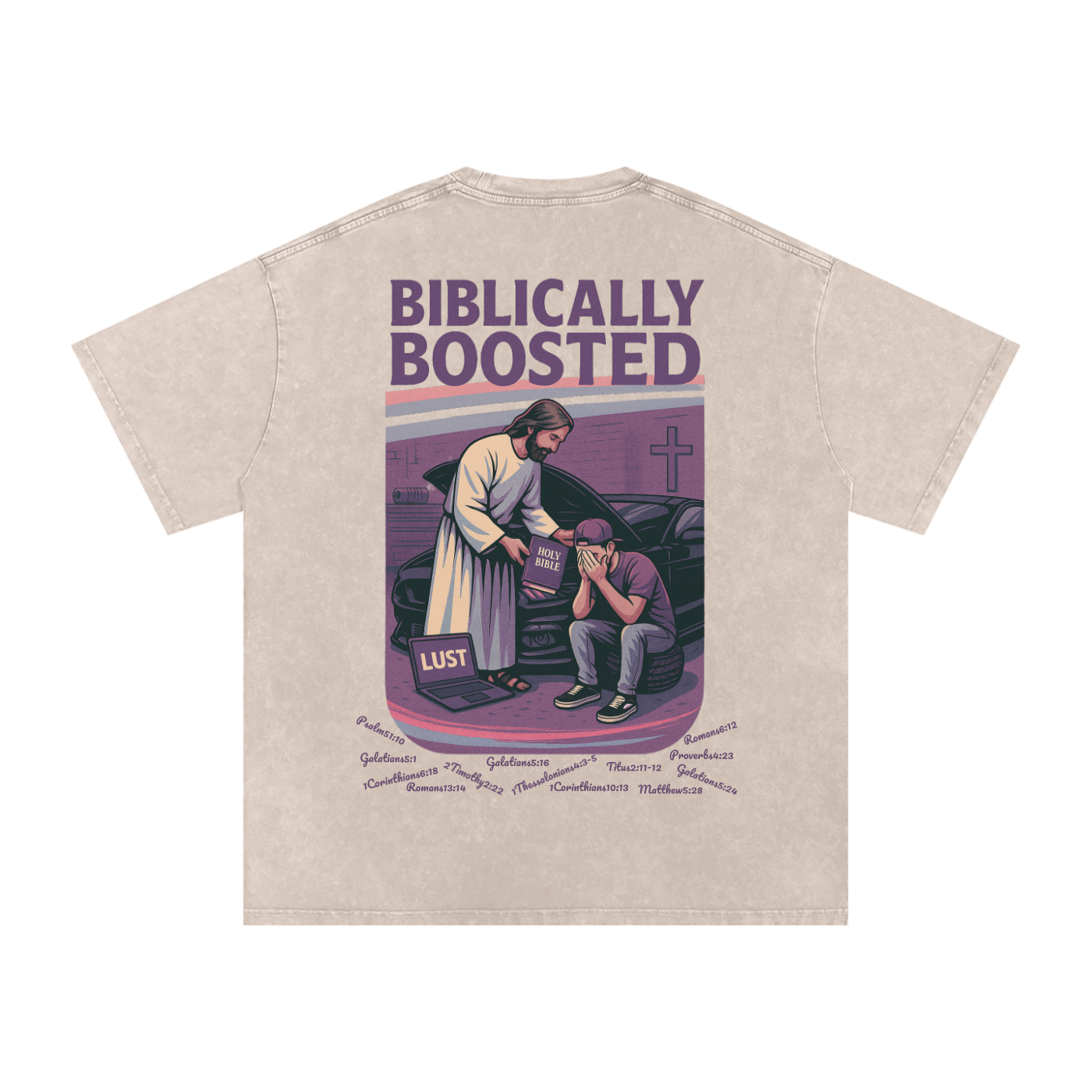 Biblically Boosted Mustang Lust Snow Washed T-shirt