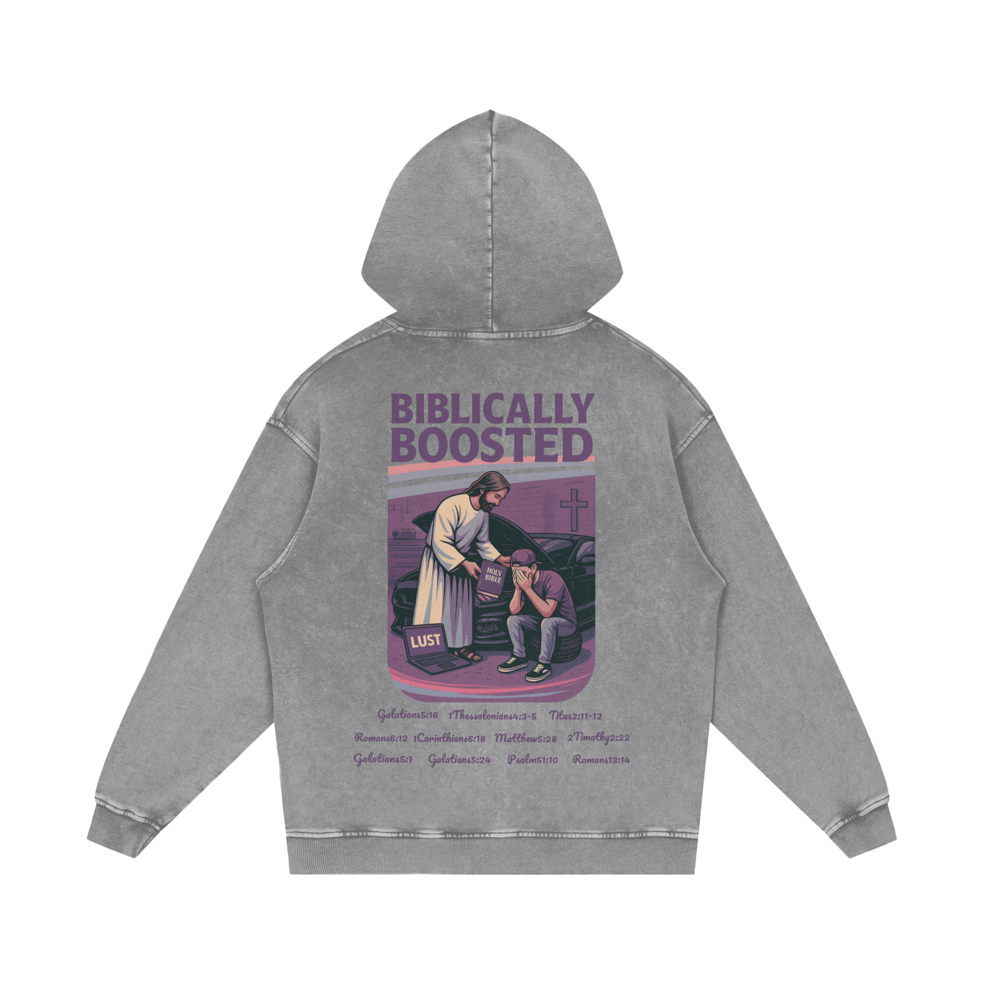 Biblically Boosted Mustang Lust Snow Washed Hoodie