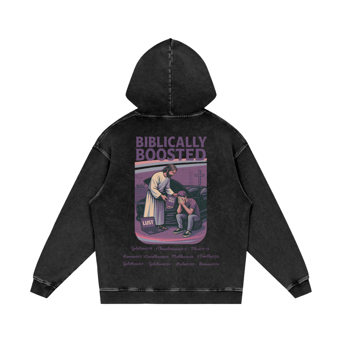 Biblically Boosted Mustang Lust Snow Washed Hoodie