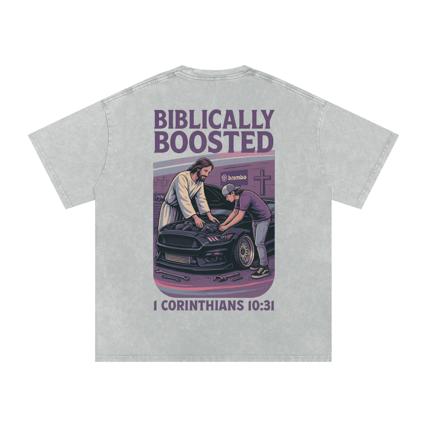 Biblically Boosted Mustang Snow Washed T-Shirt