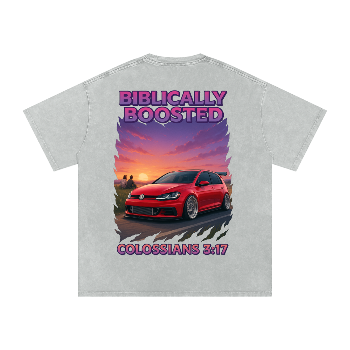 Biblically Boosted VW Golf Snow Washed T-shirt